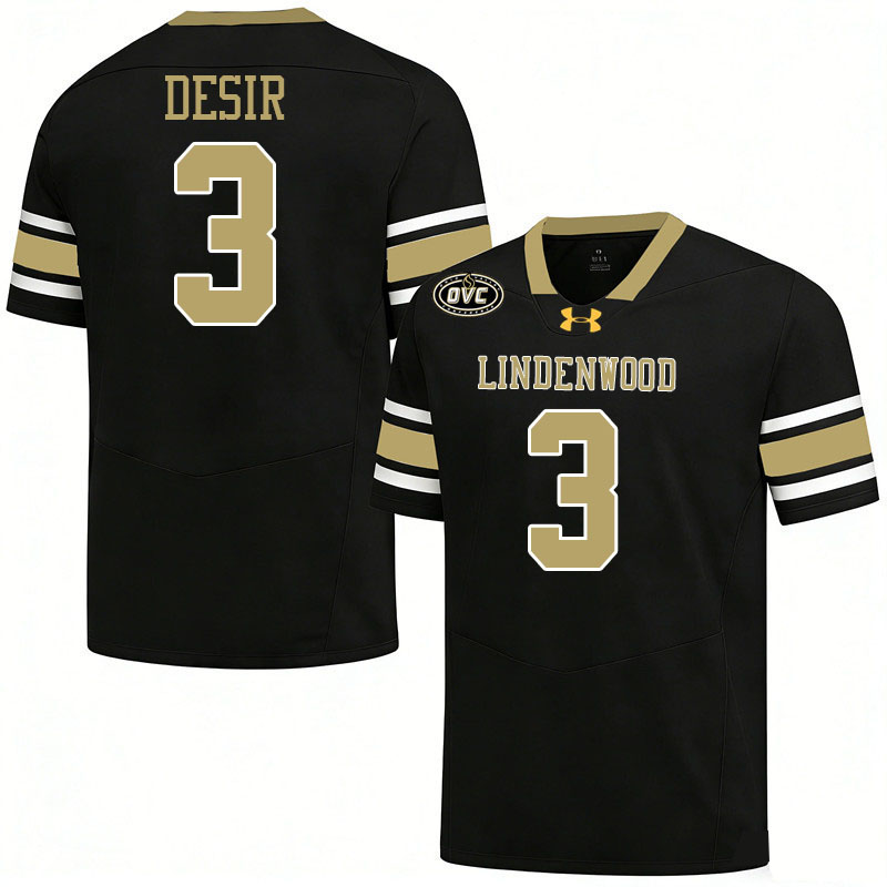 Lindenwood Lions #3 Pierre Desir College Football Jerseys,Uniforms-Black